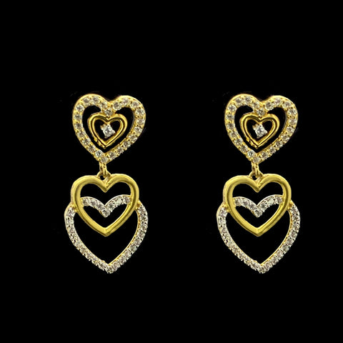 Stylish Fancy 18K Yellow Gold Heart Shape Drop Earrings