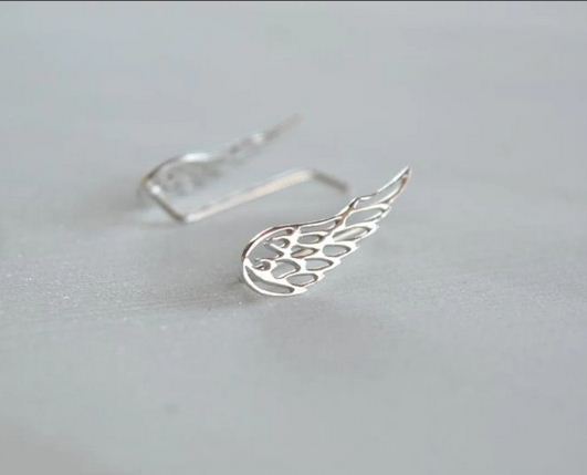 925 Sterling Silver White & Yellow Gold Finish Wings Style Climber Earrings