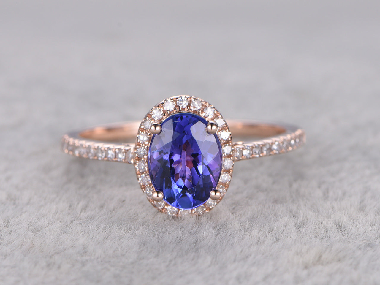 2.50 Ct Oval Cut Blue Tanzanite Rose Gold Over On 925 Sterling Silver Halo Ring For Her