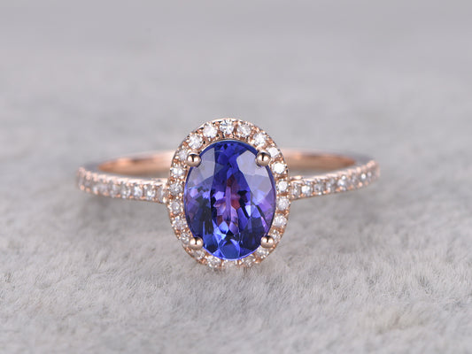2.50 Ct Oval Cut Blue Tanzanite Rose Gold Over On 925 Sterling Silver Halo Ring For Her