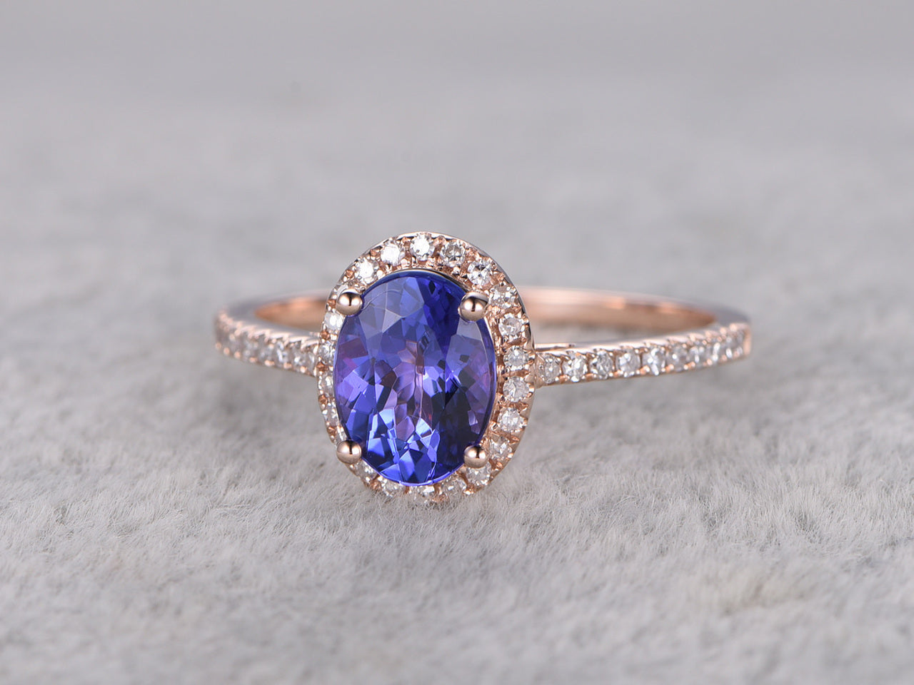 2.50 Ct Oval Cut Blue Tanzanite Rose Gold Over On 925 Sterling Silver Halo Ring For Her