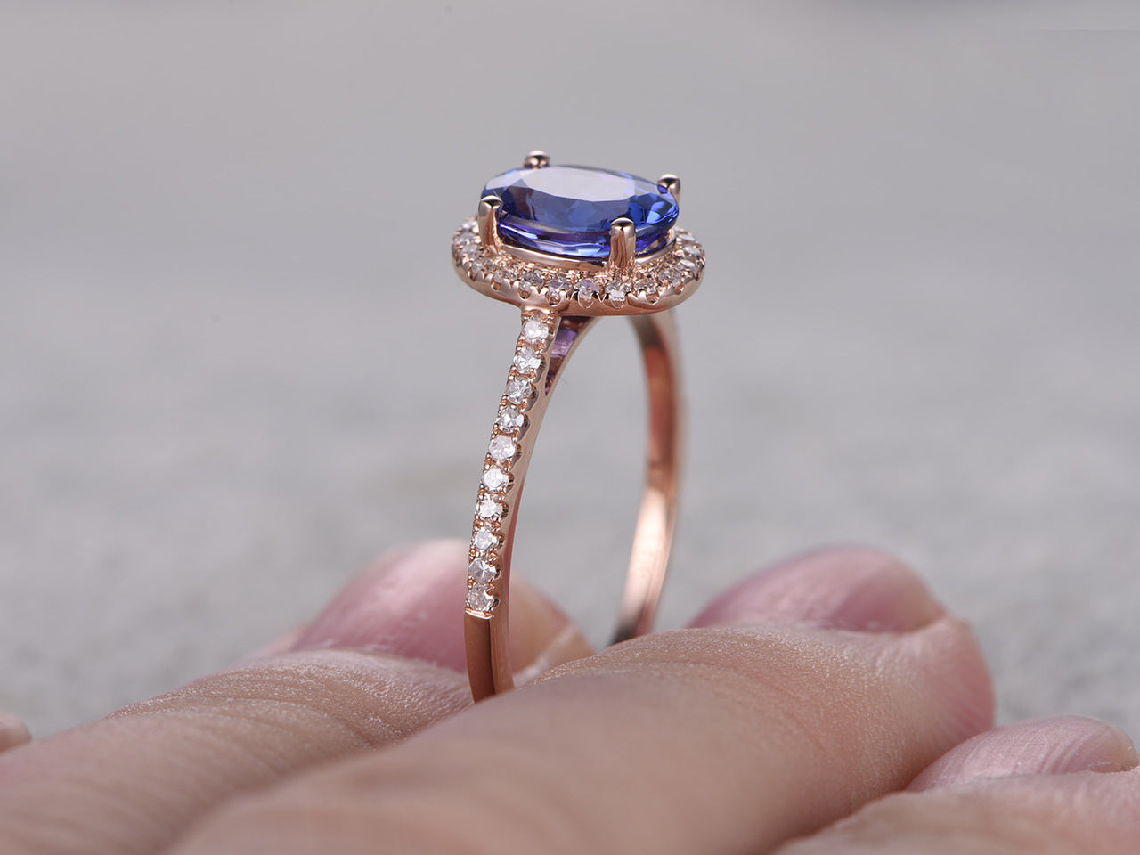 2.50 Ct Oval Cut Blue Tanzanite Rose Gold Over On 925 Sterling Silver Halo Ring For Her