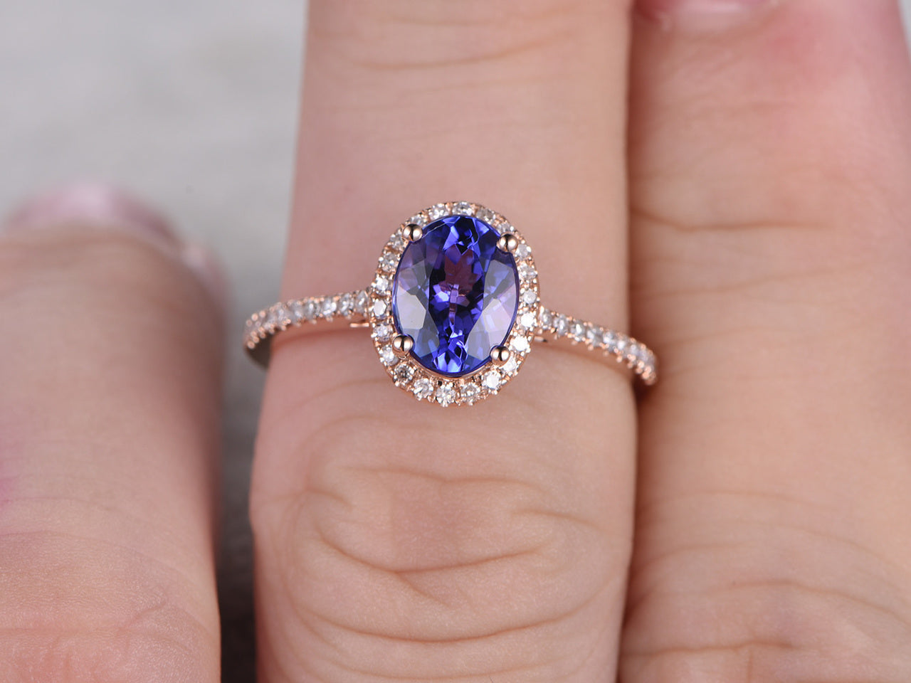 2.50 Ct Oval Cut Blue Tanzanite Rose Gold Over On 925 Sterling Silver Halo Ring For Her