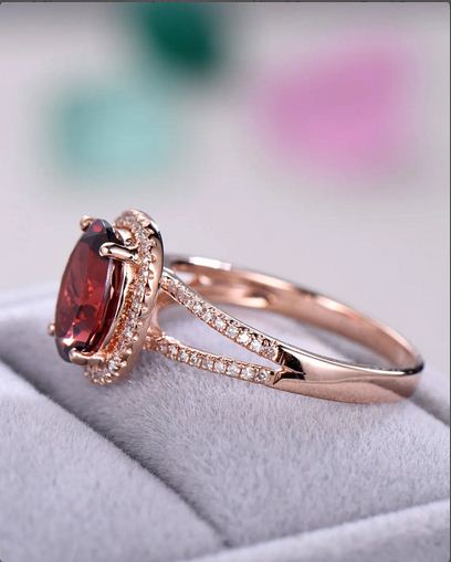 2.75 Ct Oval Cut Red Garnet 925 Sterling Silver Split Shank Halo Engagement Ring