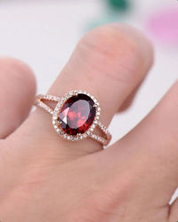 2.75 Ct Oval Cut Red Garnet 925 Sterling Silver Split Shank Halo Engagement Ring