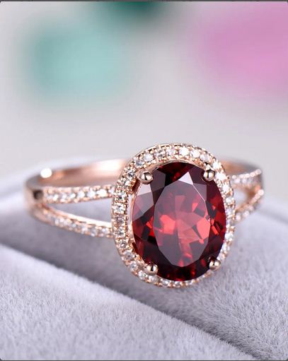 2.75 Ct Oval Cut Red Garnet 925 Sterling Silver Split Shank Halo Engagement Ring