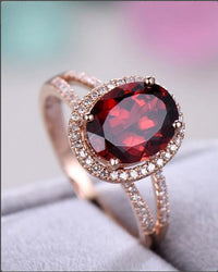 2.75 Ct Oval Cut Red Garnet 925 Sterling Silver Split Shank Halo Engagement Ring