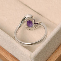 1.50 Ct Oval Cut Purple Amethyst 925 Sterling Silver Promise Gift Bypass Ring