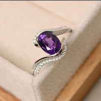 1.50 Ct Oval Cut Purple Amethyst 925 Sterling Silver Promise Gift Bypass Ring