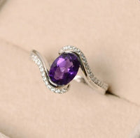 1.50 Ct Oval Cut Purple Amethyst 925 Sterling Silver Promise Gift Bypass Ring