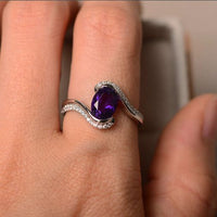 1.50 Ct Oval Cut Purple Amethyst 925 Sterling Silver Promise Gift Bypass Ring