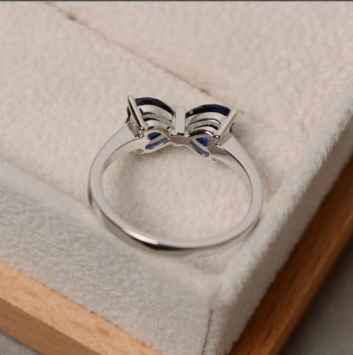 2.00 Ct Heart Cut Blue Sapphire 925 Sterling Silver Simple Promise Gift Bow Ring