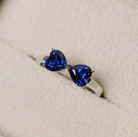 2.00 Ct Heart Cut Blue Sapphire 925 Sterling Silver Simple Promise Gift Bow Ring