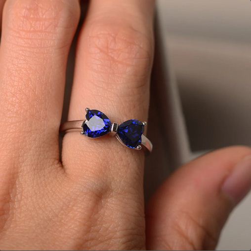 2.00 Ct Heart Cut Blue Sapphire 925 Sterling Silver Simple Promise Gift Bow Ring