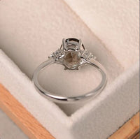 1.20 Ct Oval Cut Smoky Quartz 925 Sterling Silver Solitaire W/Accents Anniversary Gift Ring