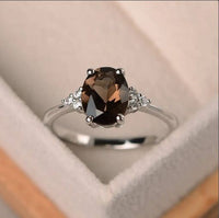 1.20 Ct Oval Cut Smoky Quartz 925 Sterling Silver Solitaire W/Accents Anniversary Gift Ring