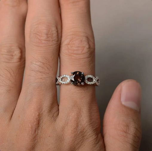 1.50 Ct Round Cut Smoky Quartz 925 Sterling Silver Infinity Promise Gift Ring - atjewels.in