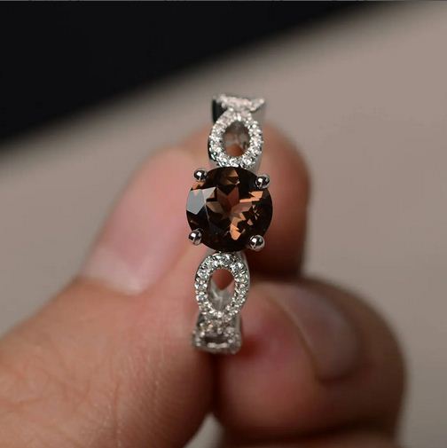 1.50 Ct Round Cut Smoky Quartz 925 Sterling Silver Infinity Promise Gift Ring - atjewels.in