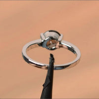 1.00 Ct Round Cut Smoky Quartz 925 Sterling Silver Bezel Set Solitaire Ring