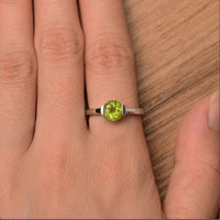 1.00 Ct Round Cut Green Peridot Solitaire Bezel Set Promise Ring 925 Sterling Silver