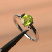 1.00 Ct Round Cut Green Peridot Solitaire Bezel Set Promise Ring 925 Sterling Silver