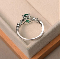 1.20 Ct Oval Cut Green Emerald 925 Sterling Silver Wave Shank Solitaire Promise Ring
