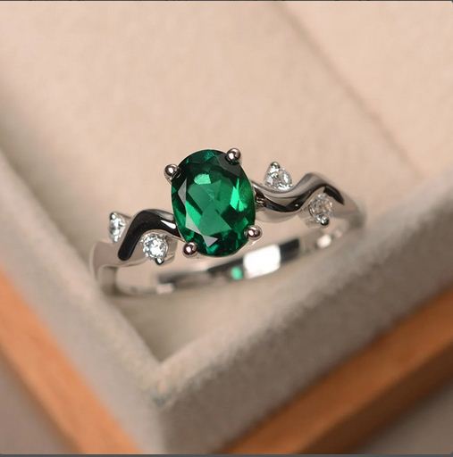 1.20 Ct Oval Cut Green Emerald 925 Sterling Silver Wave Shank Solitaire Promise Ring