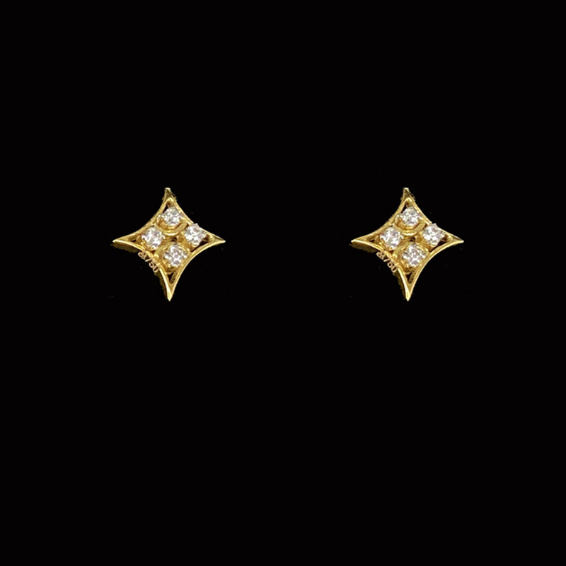 18K Gold Quad Shape Petite Diamond Pretty Stud Earrings